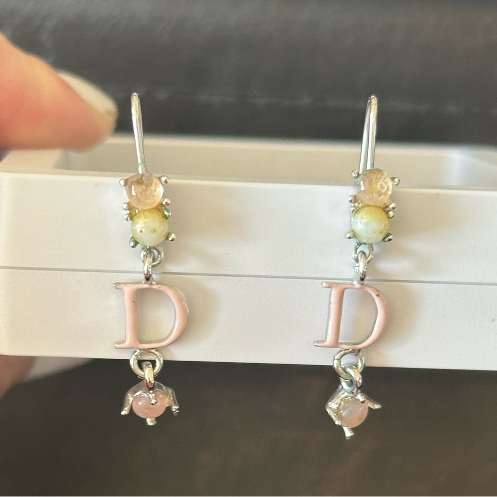 Authentic Christian Dior Pink and Silver 'D' Earrings